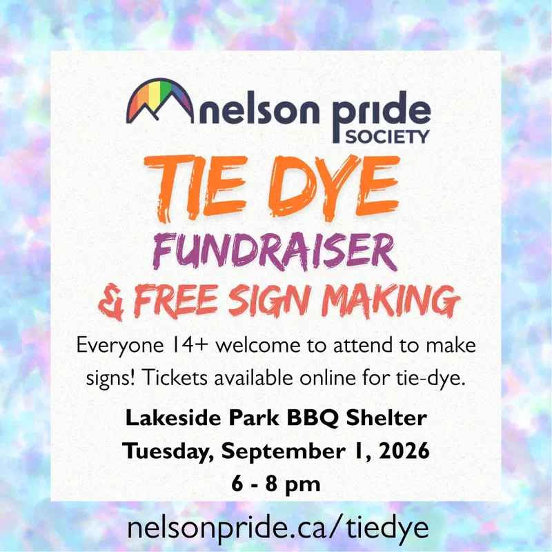Tie Dye Fundraiser and free sign making, Nelson Pride 2026 social post